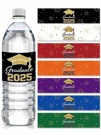 16 件 2025 届毕业生水瓶贴纸，2025 届毕业帽和毕业设计，适合毕业派对装饰、活动庆典用品、2025 届毕业派对礼品、骄傲的毕业生