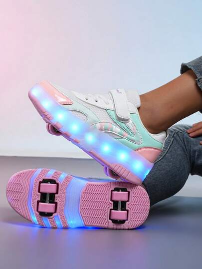 LED Light-Up Roller Shoes, 4-Wheel Dual-Use Roller Skates, Fashionable LED Light Outdoor Children's Shoes, Lightweight & Casual Sports Skateboard Shoes For Boys And Girls
