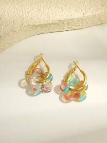 1 par de pendientes de acrílico con colgante de cinco pétalos estilo cute y elegante, adecuados para mujer, perfectos para citas, fiestas, regalos, con elementos de trébol - Color claro - Ver 4