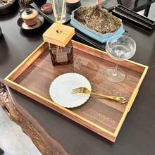 1x Plastic Tray With Oak Wood Imitation, Rectangular Snack And Fruit Tray, Lacquered Finish, Multifunctional Tray For Home, Living Room, Salad, Hotel, Tea Service - Multicolor - View 4