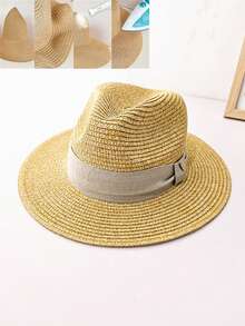 New Unisex Spring/Summer Panama Straw Braid Hat, Bohemian Fashion Cowboy Straw Hat, Beach Holiday Decorative Sunscreen Hat, Foldable Suitable For Outdoor Leisure Travel - Multicolor - View 4