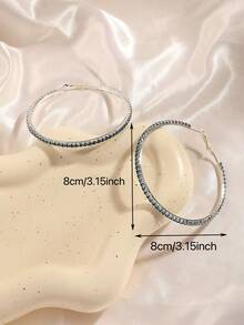 Minimalist Rhinestone Hoop Earrings For Women, Versatile Fashion Elegant Geometric Circle Dangle Earrings - Lake Blue - View 3