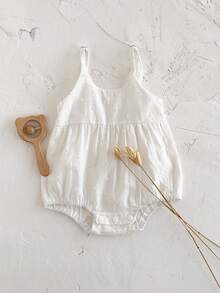 Bộ đồ liền thân không tay màu trắng ngọt ngào cho bé gái sơ sinh, thường ngày mùa hè - trắng - Xem 4
