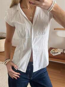 Women Plaid Shirt, Short Sleeve Button Closure Summer Tops Streetwear For Casual Daily