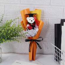 1pc Graduation Dr. Bear Cartoon Bouquet, Graduation Bear Flower Bouquet Gift, Graduation Party Bouquet, Artificial Flower Bouquet, Birthday Gift, Graduation Celebration Decor Dr. Hat Bear, Suitable For Graduation Party Favors, Party Decorations, Home Decor And Photo Prop