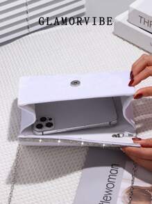 1pc Women's Fashionable & Elegant Velvet Diamond Decorated Evening Clutch Bag, Sparkling Rhinestone Embellished Flap Handbag, Detachable Metal Chain Shoulder Strap, Suitable For Party, Wedding, Prom, Nightclub, Birthday Gift, Formal Dress Accessory, Valentine's Day, Holiday Gift