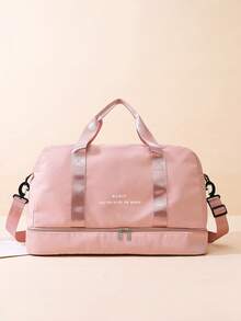 Solid-Color Nylon Luggage Bag. Large Capacity For Overnight Trips During Holidays. Handheld Zipper Bag. Suitable As A Gym, Sports And Yoga Bag. Multi-Functional With Independent Shoe Compartment. Dry-Wet Separation Bag For Storage. Ideal For Going On Vacation, Skiing, Exercising, Students Returning To School, And As A Hospital Bag For Packing Personal Items. Portable Shoulder Bag. - Baby Pink - View 4