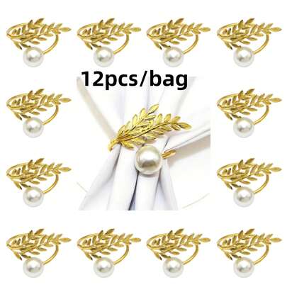 12st/6st/4st/2st guld- och silverfärgad vetedesign servettringar, med konstpärlor, för hotellbröllopsbordsdekoration, Thanksgiving, jul, daglig middag