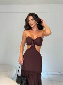 Women's Long Dress Cintia - Marrón Chocolate - Ver 2