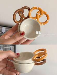 Asymmetrical Ceramic Bowl, Bread Design Dipping Sauce Dish, Creative Seasoning Container With Spoon Back To School,School Supplies - Multicolor - View 12