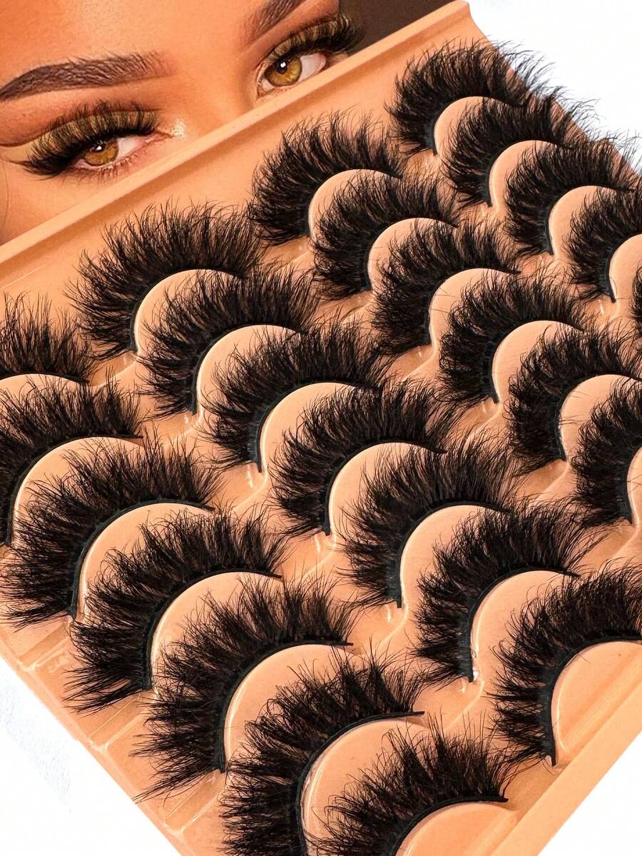 14 Pairs Luxury 3D Faux Mink Lashes - Thick, Fluffy, Elegant D-Curl False Eyelashes, Natural Look, Dramatic Fluffy Cat Eye Lashes, Natural Makeup Enhancement Eyelashes, Reusable, Suitable For Beginners - 濃密款 - 查看 1