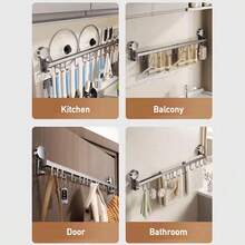 Wall Mount Kitchen Hook Rack Suction Cup No Punching Cooking Tool Holder Kitchen Utensils Organizer Knife Sliding Hanging Shelf