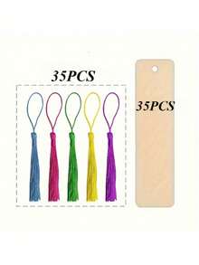 70 pezzi Segnalibri in legno vuoti fai-da-te, segnalibri in legno lavorati al laser, pendente in legno, etichette quadrate in legno (35 segnalibri + 35 nappe) con colori delle nappe casuali, per il ritorno a scuola