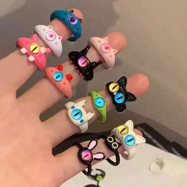 3pcs Cute Monster Shaped Rings, Dopamine Designed Couple And Friendship Rings