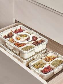 1 hộp đựng trái cây, 4/8/9 ô đựng gia vị/thảo mộc/gia vị có nắp đậy kín, dùng cho nhà bếp, tủ lạnh, ngăn kéo, hộp đựng đồ ăn trưa dã ngoại ngoài trời, quà tặng Ngày của Mẹ - Nhiều màu - Xem 9