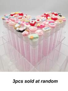 1/3/5/7pcs Heart-Shaped Cartoon Pattern Pastel Test Tube Mascara Eyebrow Brush Eyelash Brush With Tube, Independent Packaging, Eyelash Brush, Makeup Tool For Travel - Pink - View 10