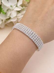 1 set/Múltiple Pulsera de tenis con banda elástica y perlas falsas, color dorado 3MM