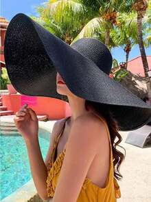 1pc Women's Large Brim Breathable Sun Hat, Solid Color, Comfortable And Suitable For Fishing, Cycling, Outdoor Activities, Beach Fun - Khaki - View 8