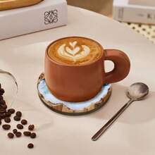 شماعات مستديرة خشبية بطبعة المحيط الأزرق، ديكور أدوات موائد المنزل/المقهى/الحفلات