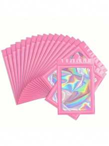100 Stücke PVC Fenster Schmuck Aufbewahrungstaschen, PVC Schmuck Schutztaschen, anti-oxidative transparente Schmuck Reißverschlusstaschen, wasserdichte versiegelte Schmucktaschen, Schmuckbeutel mit kleinem Reißverschluss, lasertransparente rosa Geschenkverpackungstaschen, versiegelbare Verpackungstaschen, minimalistische feste Schmuckbeutel für Armbänder, Heimgeschenke zum Valentinstag, zum Aufbewahren von Ohrringen, Halsketten, einzigartiger Reißverschlussriegel Tasche Zubehörgeschenktüten für Partys