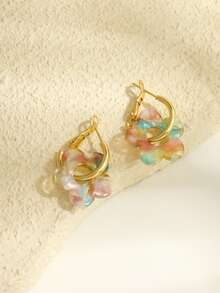 1 par de pendientes de acrílico con colgante de cinco pétalos estilo cute y elegante, adecuados para mujer, perfectos para citas, fiestas, regalos, con elementos de trébol - Color claro - Ver 5