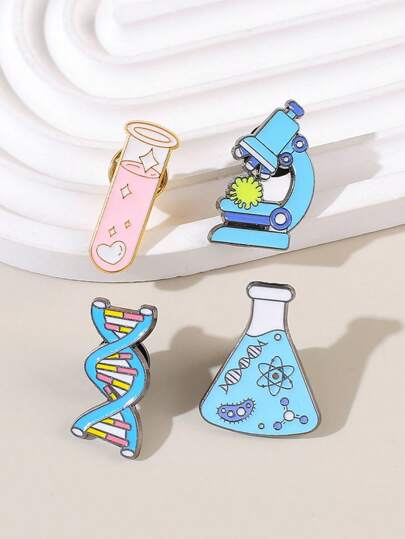 1pc/4pcs Science & Experiment Beaker Brooches, Include Microscope, Beaker, Chemical, Molecule, DNA, Biology Lab Accessory Brooches, Creative Enamel Pins, For Backpack, Hat, Clothing Decoration, Bags School Office Accessories Shirts Jacket Jewelry Christmas Halloween Clothes Pin Funny Cute Teacher Gifts