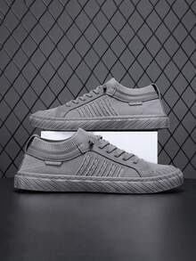 New Men Korean Style Sneakers, Fashionable Breathable White Shoes, Flat Skateboard Shoes, Versatile Footwear - Grey - View 2