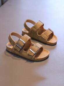 1 Pair Soft Cork Thick Sole Comfortable Children's Flat Sandals, Suitable For Outdoor, School, And Vacation - Khaki - View 3