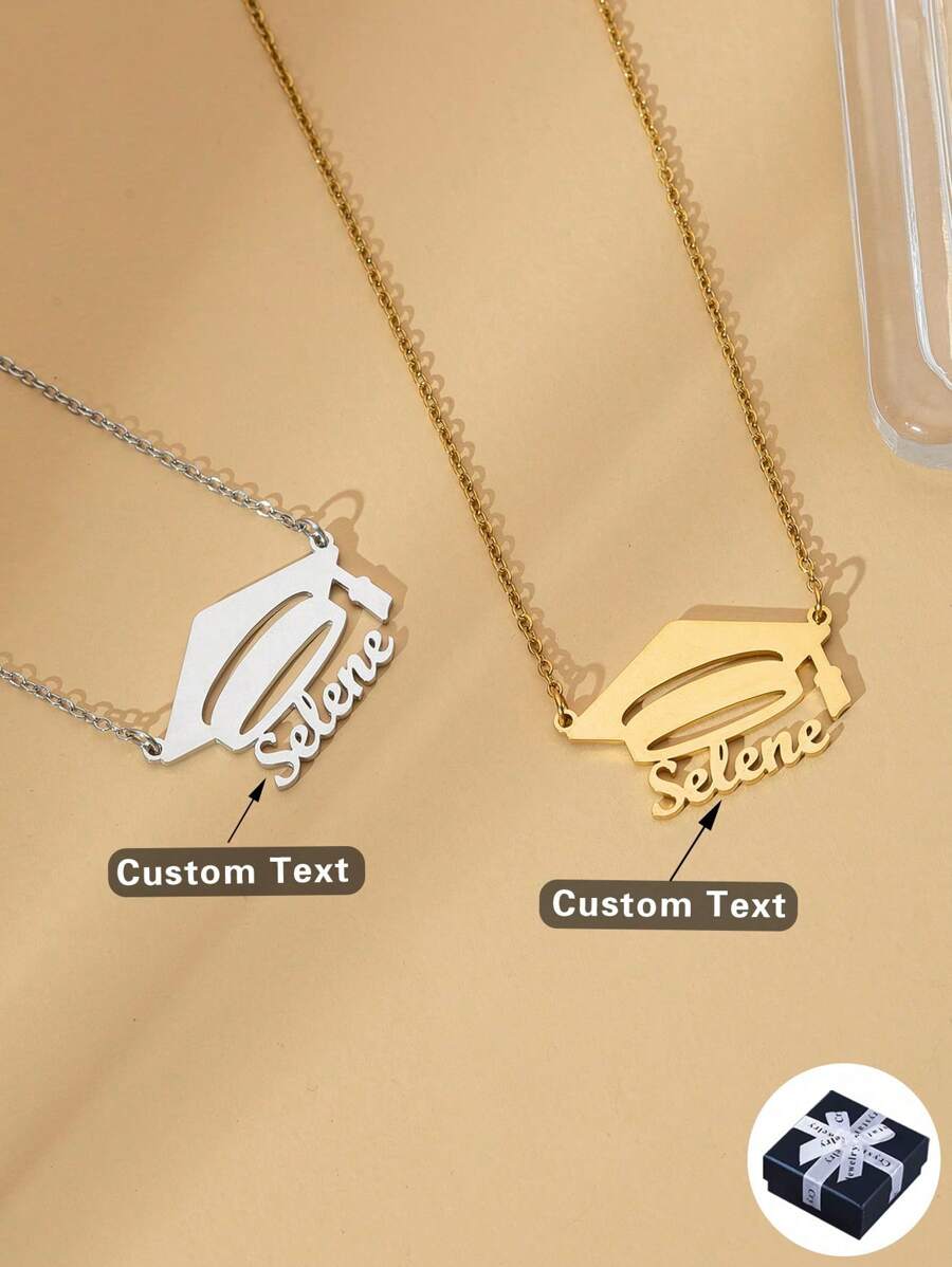 Customized Graduation Cap Necklace, Customize With Name Or Title, Suitable For Students, Friends, Anniversary, Back To School Accessories & Gifts