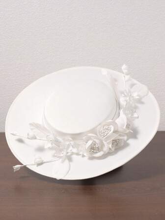 Elegant Wide Brimmed Butterfly White Flower Lady's Hat, Suitable For Formal Ball Decoration Church Top Hat Kentucky Hat Lady Wedding Bride Cocktail Tea Dress Flat Headwear Hat