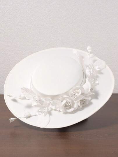 Elegante sombrero de ala ancha con mariposa y flor blanca para damas, adecuado para bailes formales, iglesia, Kentucky Derby, bodas, novia, fiestas de cóctel, meriendas y otras ocasiones formales