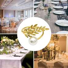 12 件/6 件/4 件/2 件金色和银色小麦图案餐巾环，配仿珍珠装饰，适用于酒店婚礼餐桌装饰、感恩节、圣诞节、日常用餐 - 彩色 - 查看 5