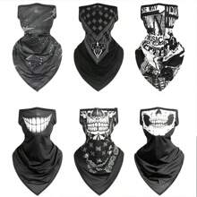 1pc Polyester Skull Printed Sun Protection Face Mask, Holiday Face Mask, All Seasons Ski Masks