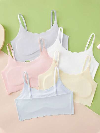 5件装女童训练文胸，女童日常内衣撞色款，适合10-12岁女童运动文胸，无缝不可拆卸固定胸垫