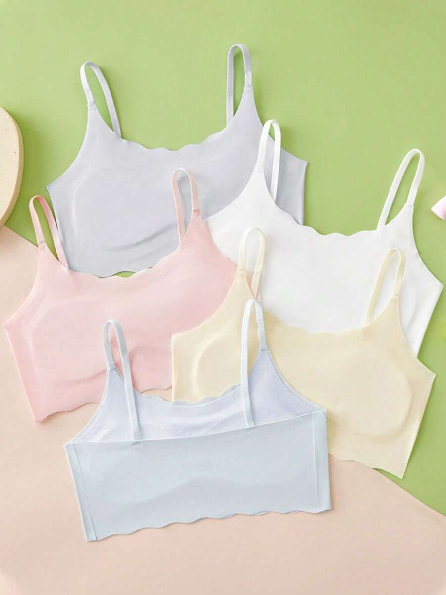 5件装女童训练文胸,女童日常内衣撞色款,适合10-12岁女童运动文胸,无缝不可拆卸固定胸垫 - 彩色 - 查看 1
