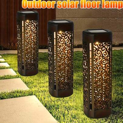 4pcs Solar Garden Retro Hollow Floor Lamps, Outdoor Path Lights, LED Landscape Lights, Hollow Pattern Design, Easy To Semi Embedded Installation, Suitable For Courtyard, Yard, Garden, Path, Lawn, Street, Party Decoration