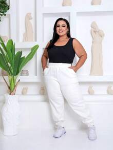 Women's Plus Size Sweatpants - 奶油色 - 查看 3