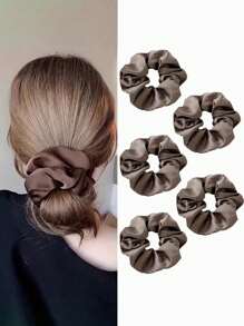 5pcs/Set Women Plain Fabric Large Scrunchies Hair Ties, Elastic Hair Bands For Ponytail & Bun, Vintage Elegant, Suitable For Daily Use Scrunchy Hair Ties, Casual