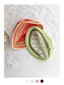 1pc Colorful Flower Knitted Bucket Hat, Lightweight, Breathable, Suitable For Women, Summer, Beach, Sun Protection - Straw Hat - View 5