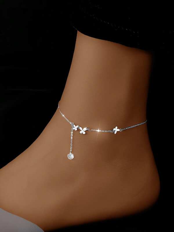 1 قطعة سوار كاحل مطعم بالفضة الإسترلينية عيار 925 والزركونيا على شكل فراشة للنساء ، مزين بشراشيب ، هدية فاخرة متعددة الاستخدامات