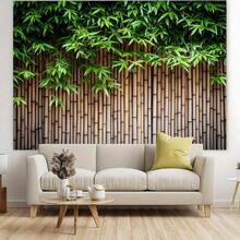 1 件装竹子背景墙，绿叶茂盛 - 涤纶面料，易于悬挂，多功能，适用于家居装饰、生日、周年纪念、婚礼、摄影 - 室内/室外使用，家居装饰提升 | 自然美学 | 逼真的外观，中式家居装饰