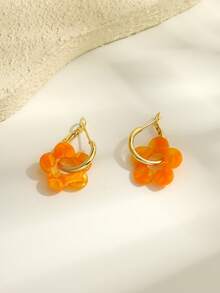 LADYCOCO 1 对时尚可爱亚克力五叶草吊坠耳环，适合女性、约会、派对、礼物 - 橙彩色 - 查看 5
