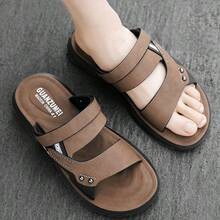 New Solid Color Casual Hollow Out Slippers For Men, Casual Strap Beach Sandals Summer Outdoor - Khaki - View 10