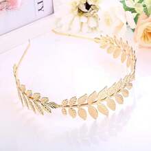 一套金色希腊女神头饰和臂环，新娘首饰套装，罗马月桂叶皇冠臂环，可调节臂套 - 金色 - 查看 9