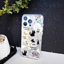1 Stück Hunde- & Katzen-Futter/Getränk süßes Cartoon-Muster Anti-Sturz Handyhülle, silber-farbener wellenförmiger Verlauf, kompatibel mit Apple//OPPO/VIVO/Honor//Redmi/Transsion Handys, wasserdicht, stoßfest, kratzfest
