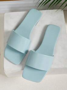 Fashion Flat Square Toe Women Sandals Open Toe Slippers White, Versatile For Spring/Summer - Baby Blue - View 3
