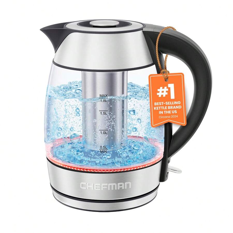 Hervidor eléctrico de vidrio para agua hirviendo, 1.8 L 1500 W, con infusor de té, función de mantener el calor - Gris - Ver 1