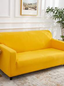 1 Pc Plain Color Sofa Cover, Versatile For All Seasons, Modern Polyester Fiber Rectangular Super Elastic Pet Hair Resistant Sofa Slipcover, Washable, Suitable For Living Room - High Grade Yellow - View 8