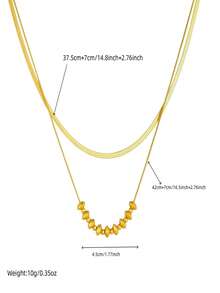 1pc Gold-Plated Punk Style Double Layer Geometric Beaded Necklace Chain - Gold - View 5