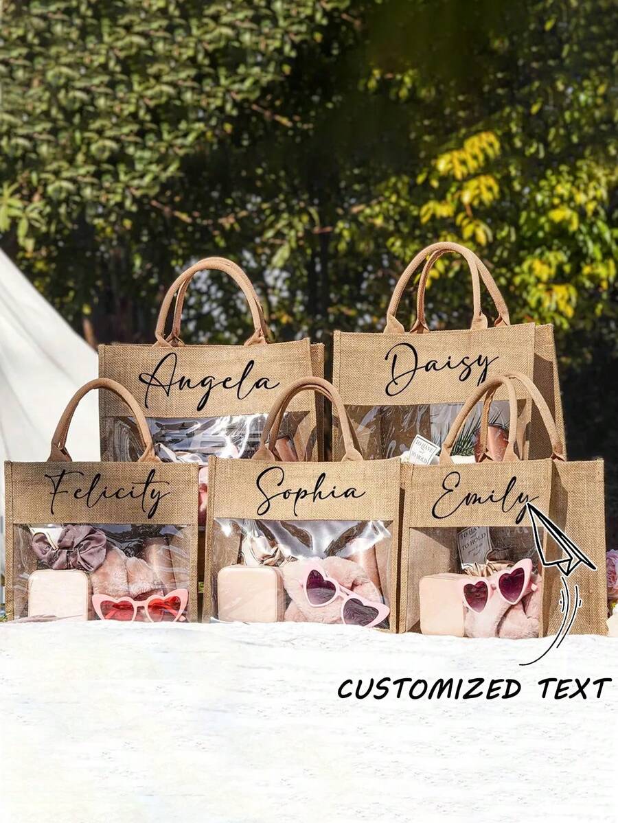 Customized Christmas Gift Bags, Christmas Tote Bags, Holiday Gifts, Linen Christmas Bags, Burlap Christmas Bags, Women's Christmas Gift Bags, Christmas - Orange - View 1
